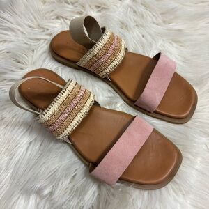 Mila Paoli Leather Sandals Womens 9.5 Pink Slingback Open Toe Stretch Strap